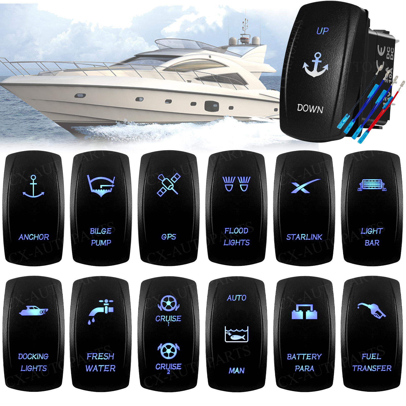 Fishing Boat Anchor - مفتاح روكر بحري IP66، تشغيل-إيقاف /